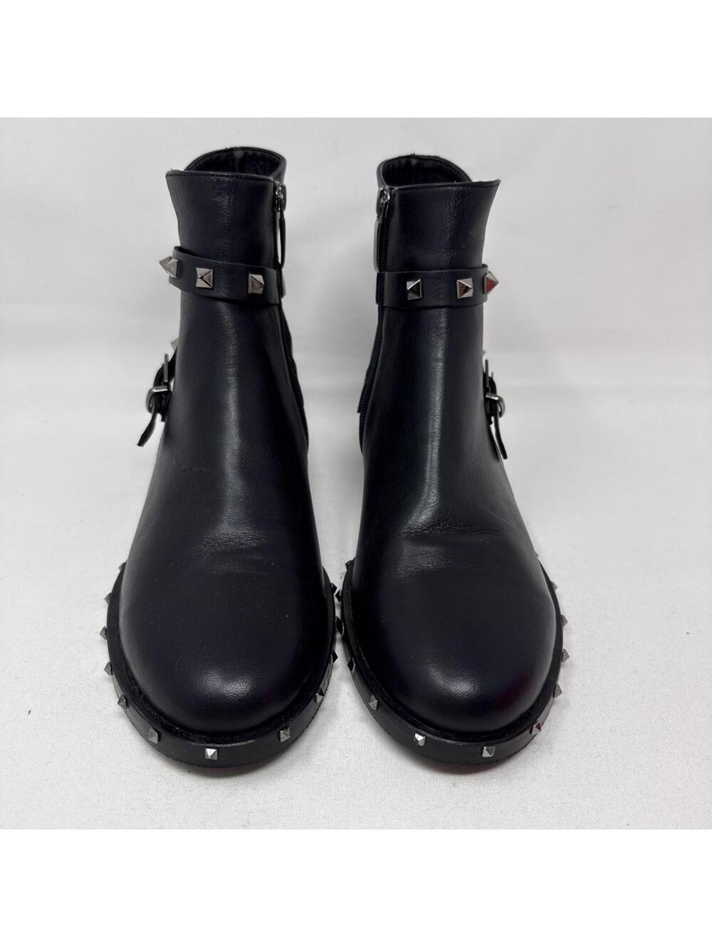 Valentino Garavani Rockstud Buckle Ankle Booties  Leather Black Size 39